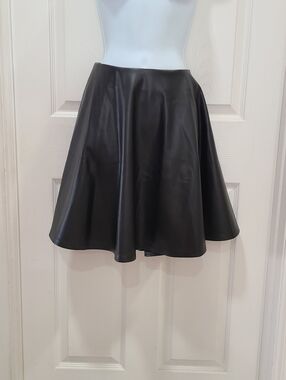 1. State Black Faux Leather A-Line Skirt Classic Size 12